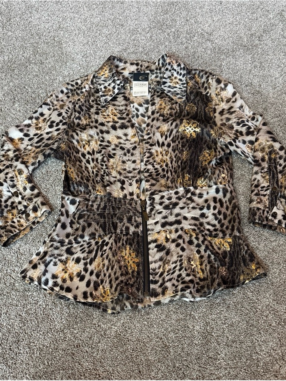 Roberto Cavalli Leopard Print Utility Jacket with Gold Accents